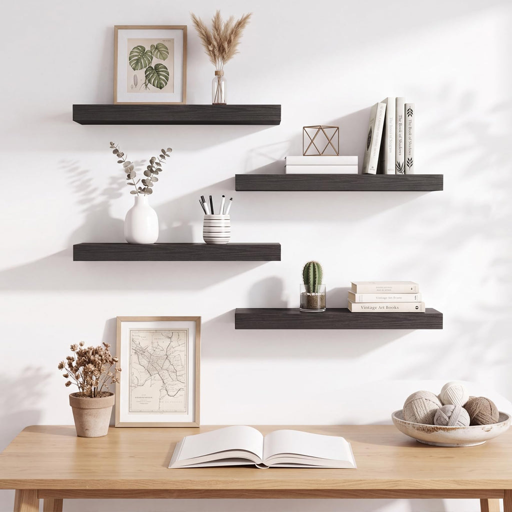 Floating Shelves for Wall Decor (Black, Set of 4, 15.7 Inch)