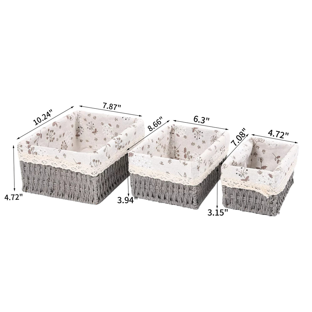 Macrame Storage Baskets Set of 3 Boho Decor Baskets for Organizing Decorative Paper Rope Woven Storage Basket with