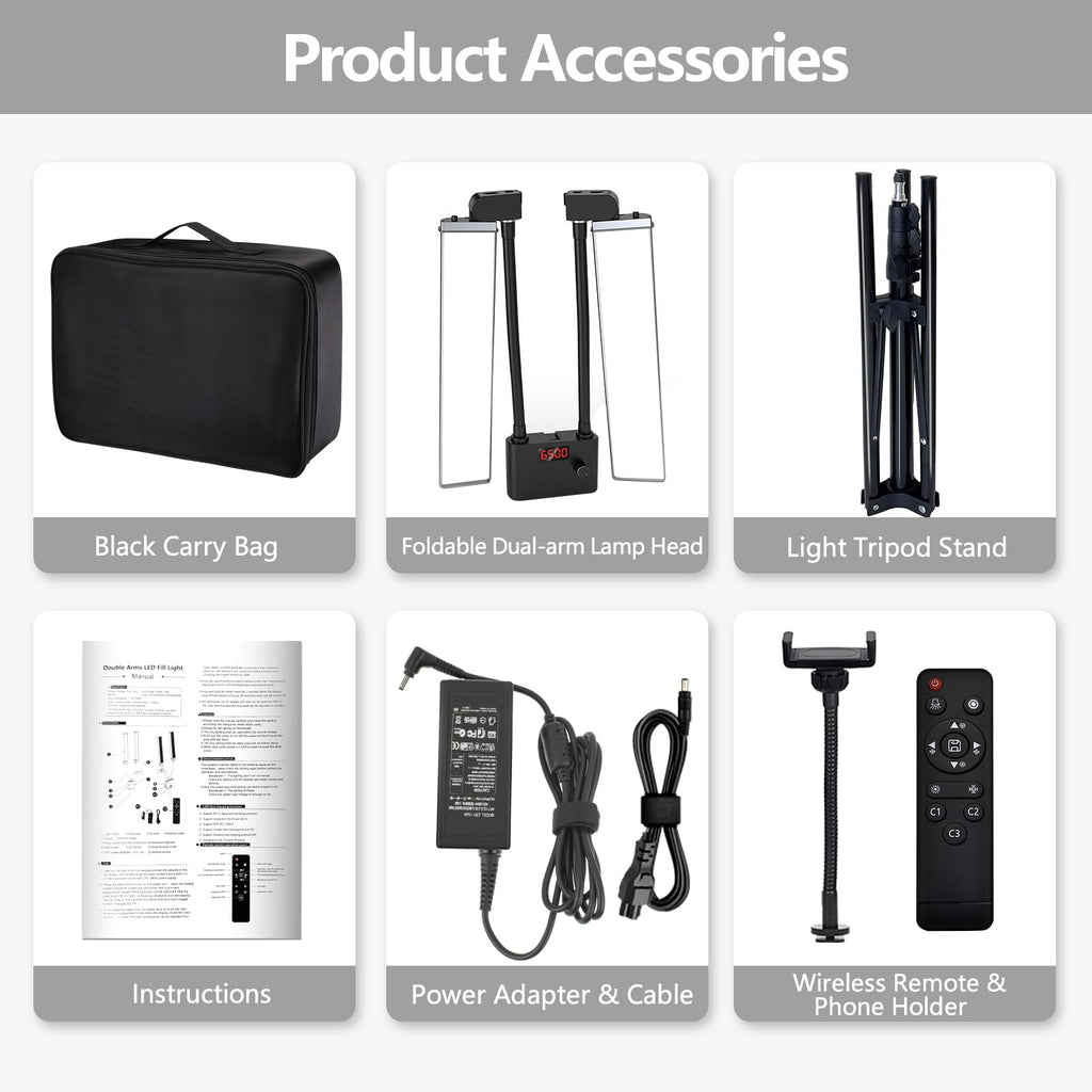 Selfie Light with 75'' Tripod Stand, Dimmable 3 Color LED Dual Arms Ring Light with Phone Holder & Carry Bag for Lash