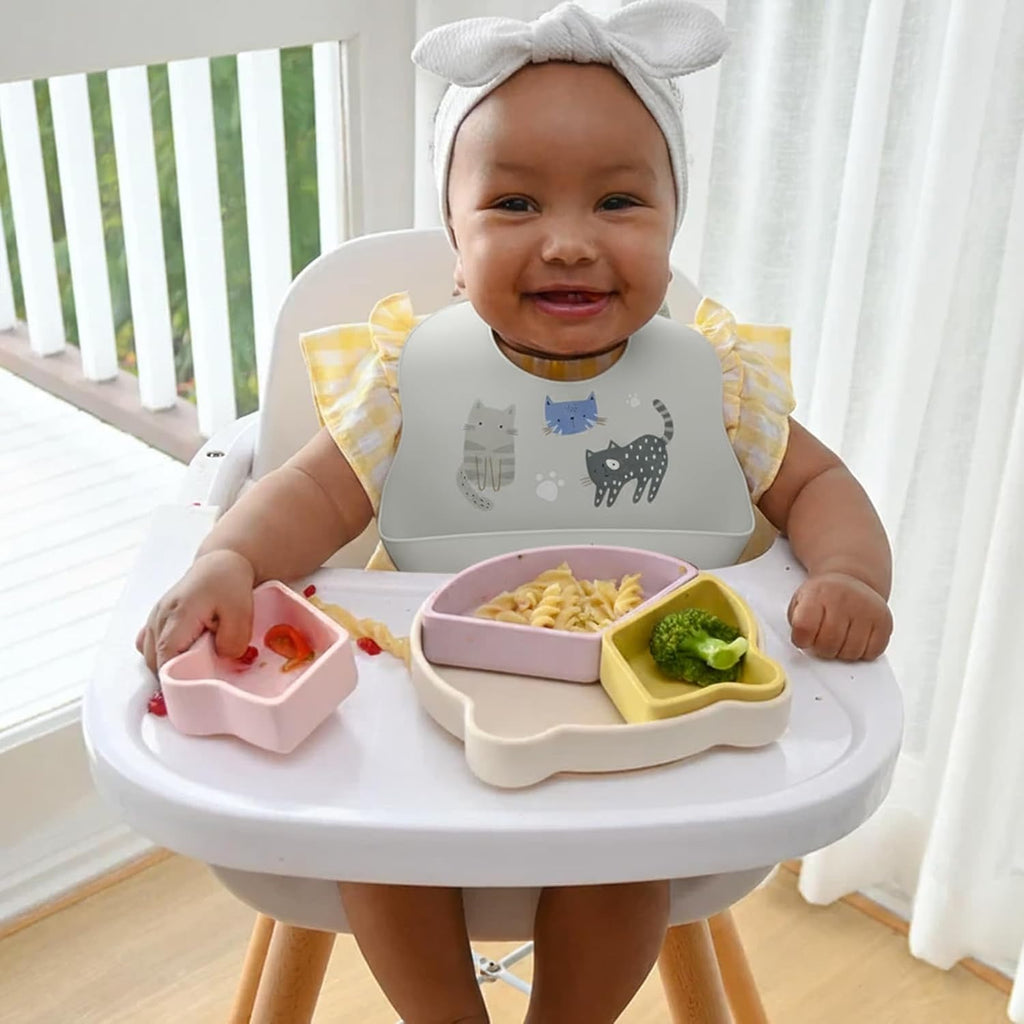 Silicone Bibs 2 Sets Baby Bibs with Food Catcher for Girls Boys Toddlers BPA Free Waterproof Soft Durable