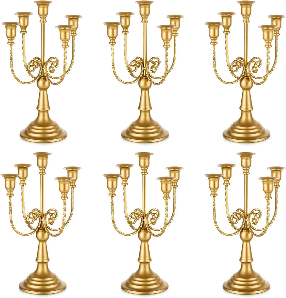 Candelabra Gold Candle Holders - 5 Arm 11.8" Wedding Candlestick Holder for Theme Party Table Centerpiece Decor