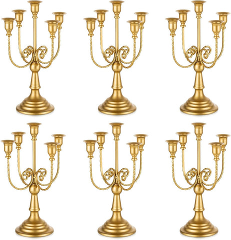 Candelabra Gold Candle Holders - 5 Arm 11.8" Wedding Candlestick Holder for Theme Party Table Centerpiece Decor