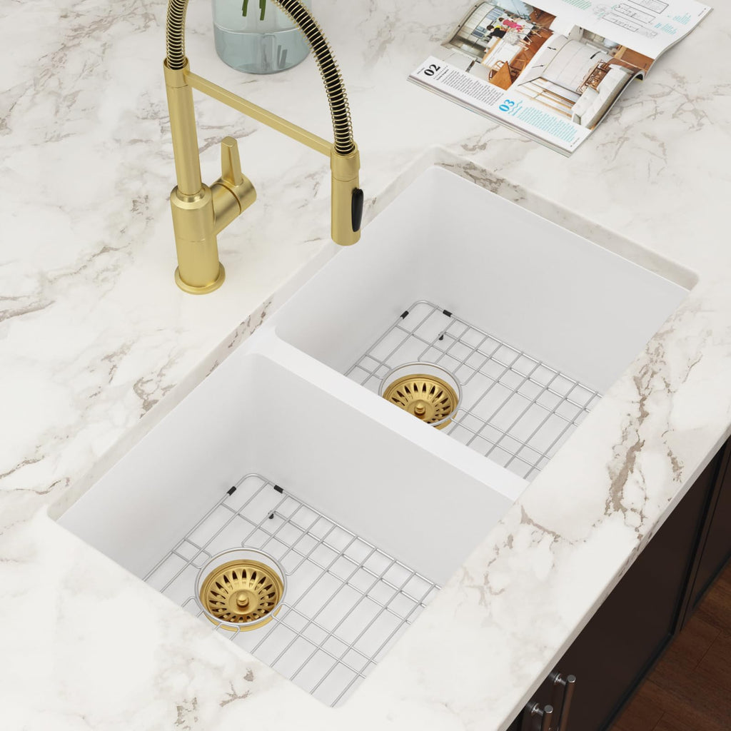33 White Undermount Granite Composite Double Bowl Kitchen Sink