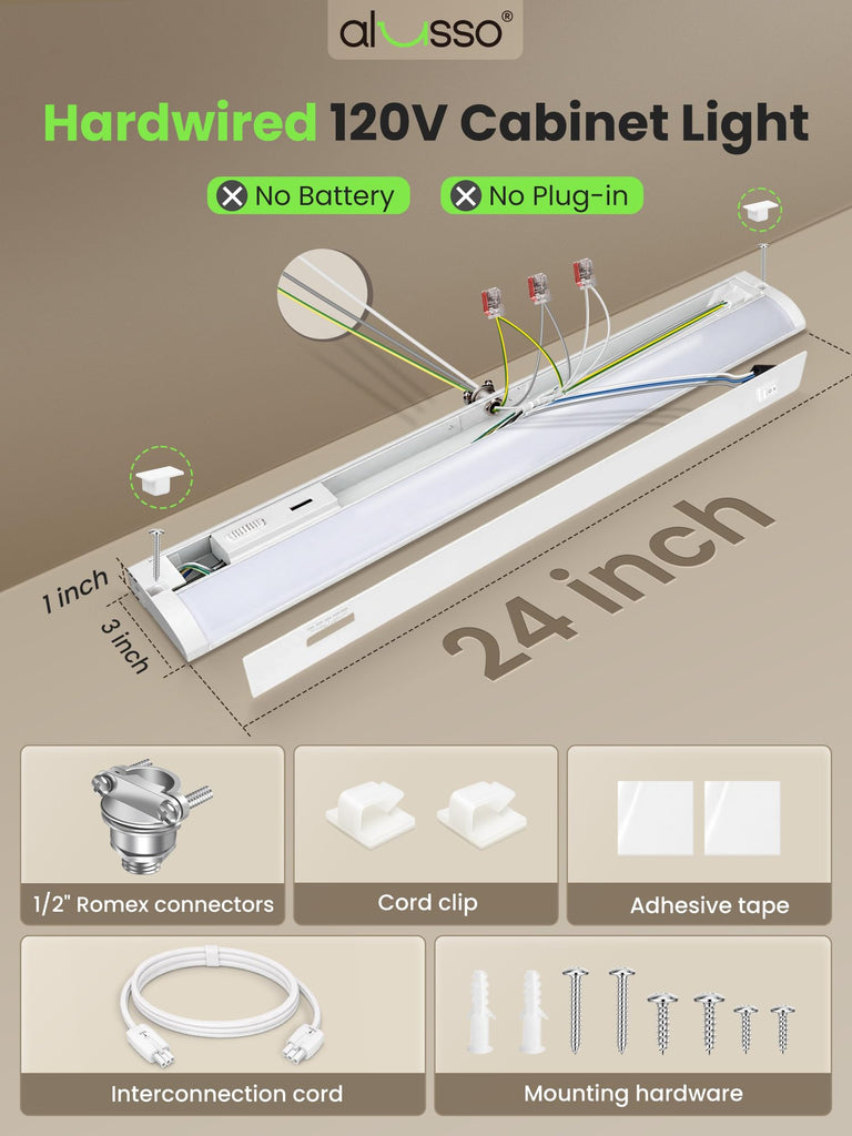 Hardwired 120V Under Cabinet Lighting 24 Inch Counter Kitchen Closet
