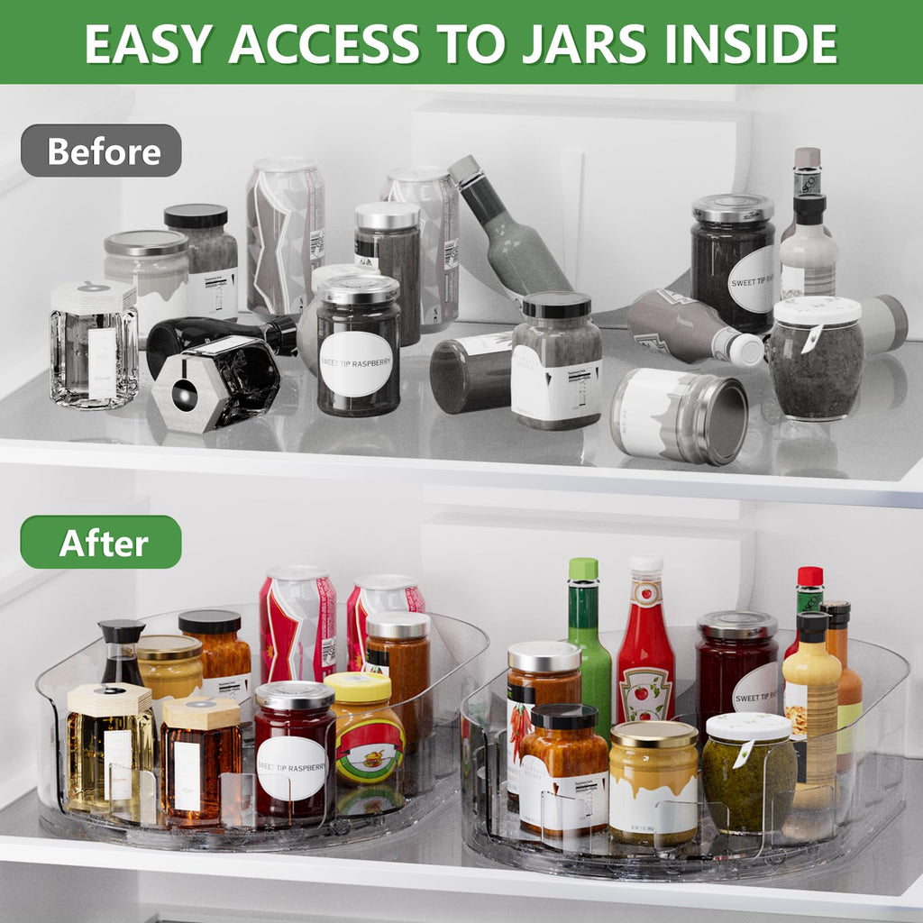 Lazy Susan Organizer for Refrigerator, 13" x 8.5" Clear Rectangular Fridge Organizer Turntable for Condiments, Spice