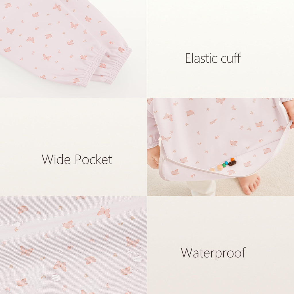 2 Pack Long Sleeve Baby Bibs, Waterproof Smock Bibs for Eating
