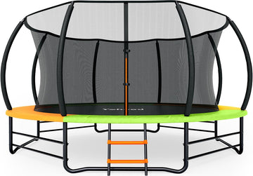 Trampoline Outdoor 12FT 14FT, Recreational Trampolines with Enclosure Net and Ladder, ASTM Approved for Kids and