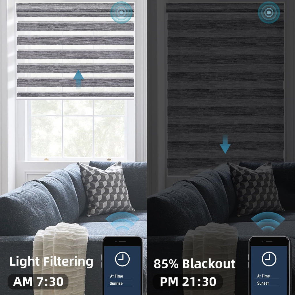 Customized Motorized Zebra Blinds, 85% Blackouit Light Grey