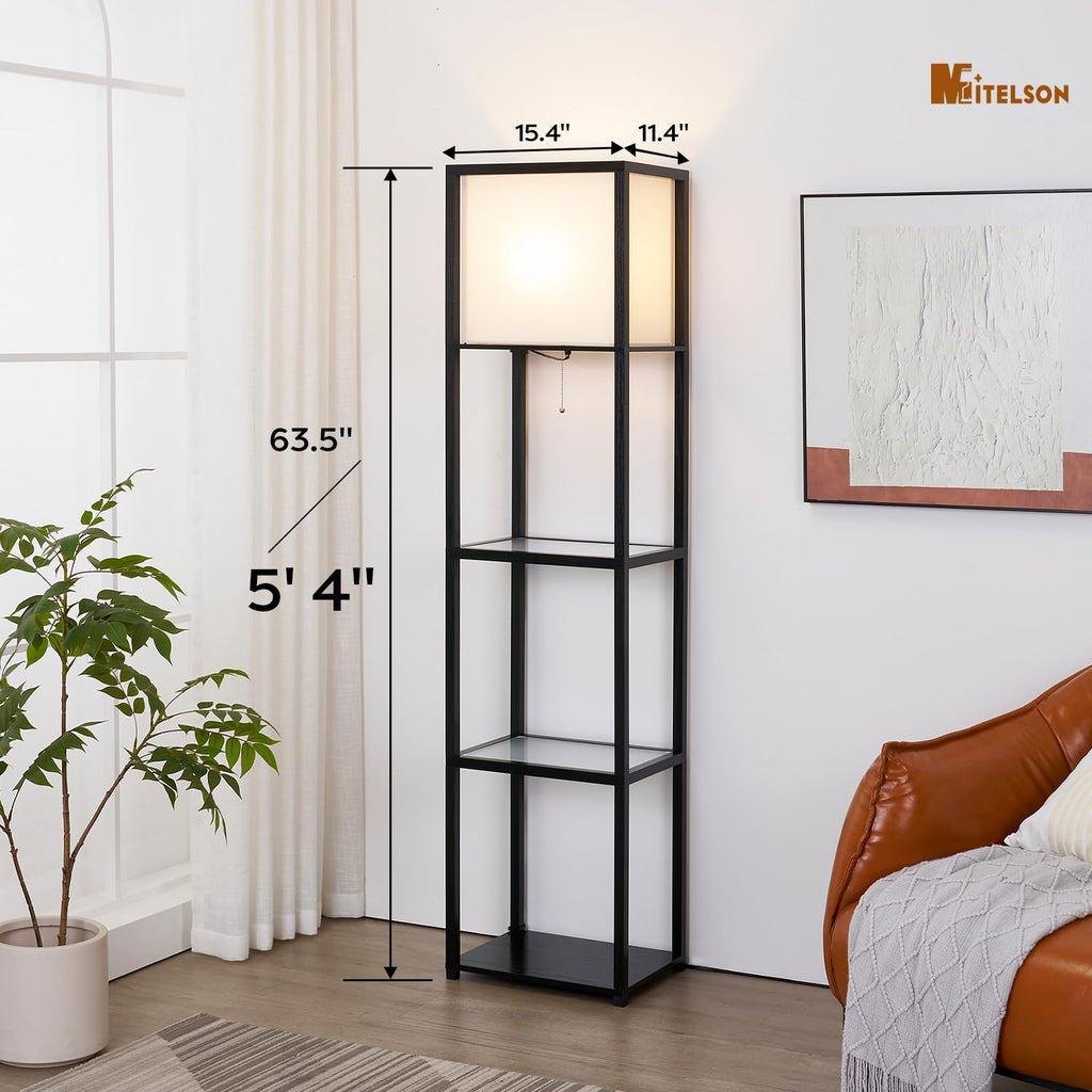 Floor Lamp with Shelves, Modern Standing Lamp with Tempered Glass Shelves, Large Display Shelf Lamp, Tall Lamp with