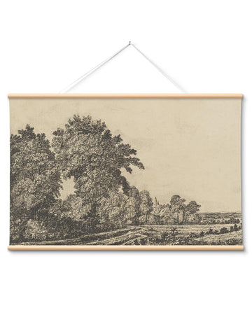 Extra Large Canvas Wall Art - Country Landscape Sketch, 36x54 In