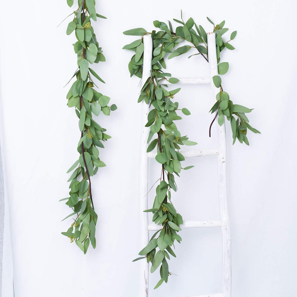5.5ft Seeded Eucalyptus Garland, Artificial Vines Faux Eucalyptus Leaves Table Garland Artificial Greenery Wedding