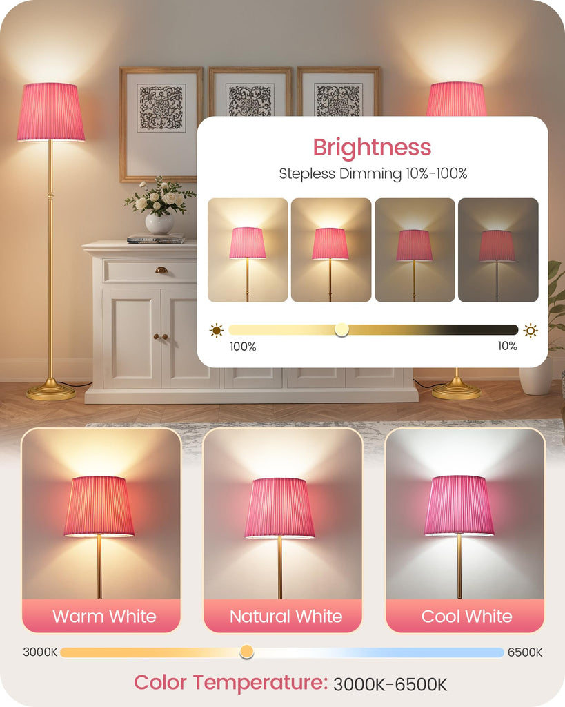 Pink Floor Lamp, 68" Standing Lamp, Dimmable Reading Light with Remote & Foot Pedal, with LED Bulb, Girls Room FCC
