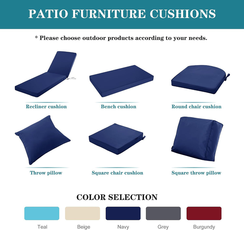 Chaise Lounge Cushions Outdoor, 72x21x3 Inch, Navy | Waterproof Fade and Tear Resistant Lounge Deck Chair Cushions