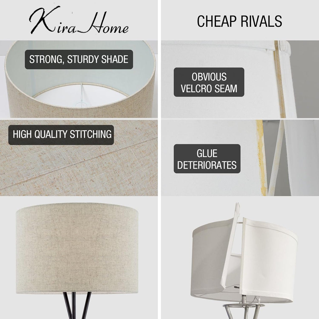 Sadie 60" Modern Tripod Floor Lamp with Honey Beige Linen Drum Shade