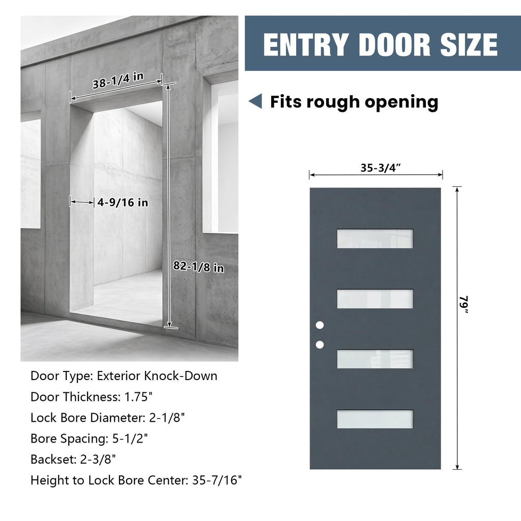 36" x 80" Fiberglass Front Entry Door Slab, Slate Blue, Right-Hand Inswing