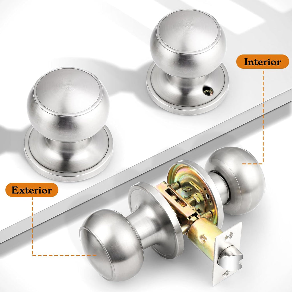 Brushed Nickel Door Knobs Interior, Passage Door Knobs Closet, Keyless Interior Door Knob, 5 Pack