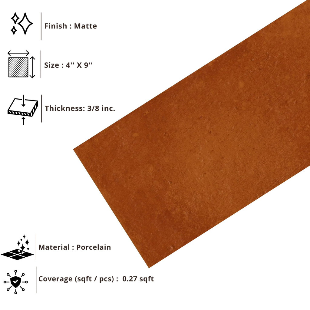 Desert Ember Matte Porcelain 4x9 Inches Tile Rustic Terracotta Look Floor and Wall Tile Warm Earth Tone Indoor