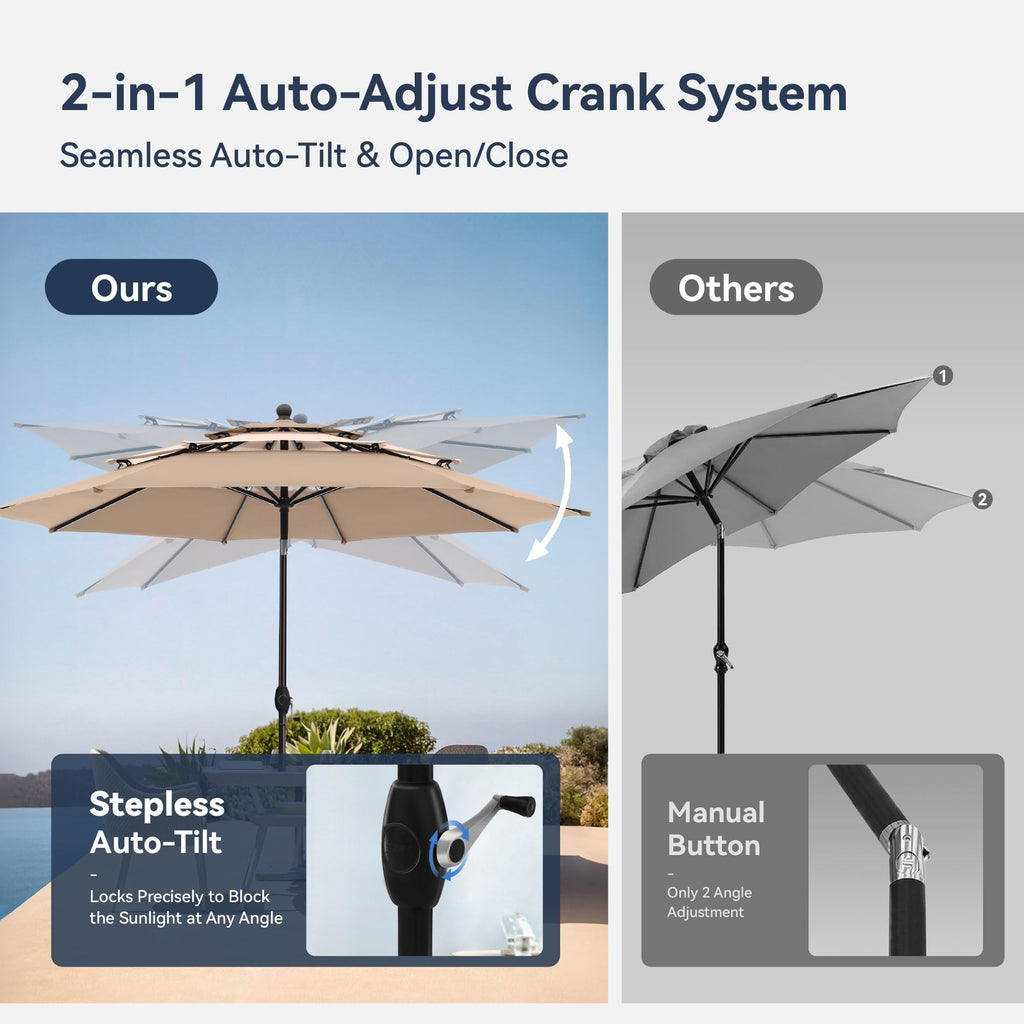 10ft Outdoor Patio Umbrellas, 3 Tier Table Umbrella, Beige&Frappe