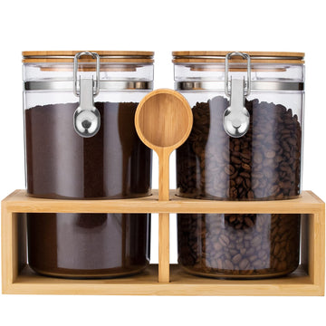 Coffee Canister with Spoon, 2P 58OZ Plastics Airtight Coffee Jar