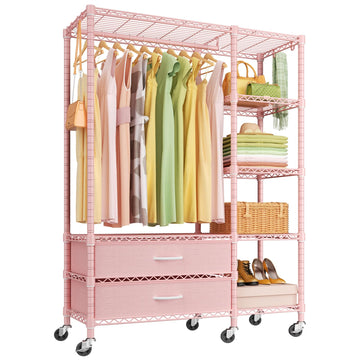 F3R Heavy Duty Clothes Rack(With Lockable Wheels)Freestanding Clothing Racks for Hanging Clothes, Adjustable Closet