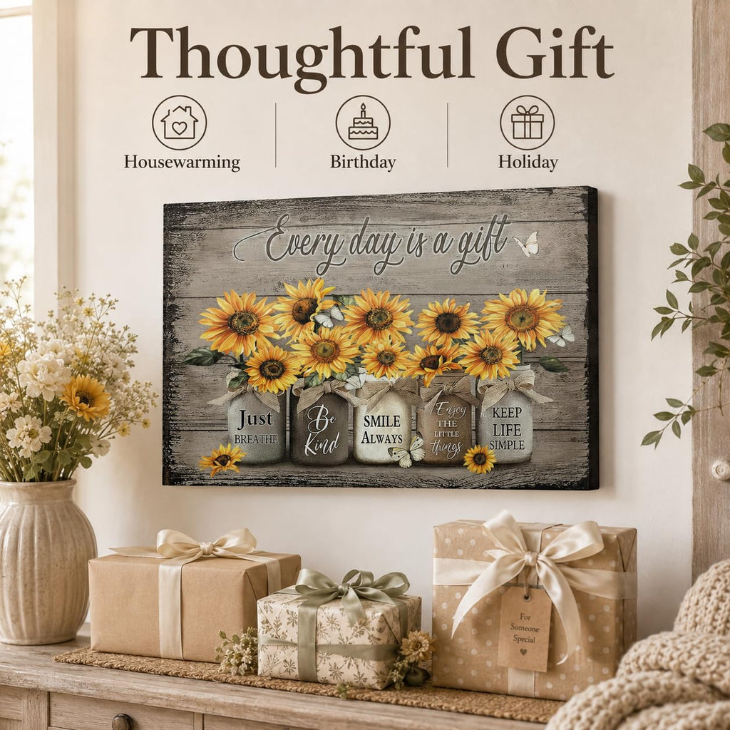 Rustic Sunflower Canvas Wall Art Vintage Flower Painting Picture Wall Decor Farmhouse Floral Inspiring Poster Print