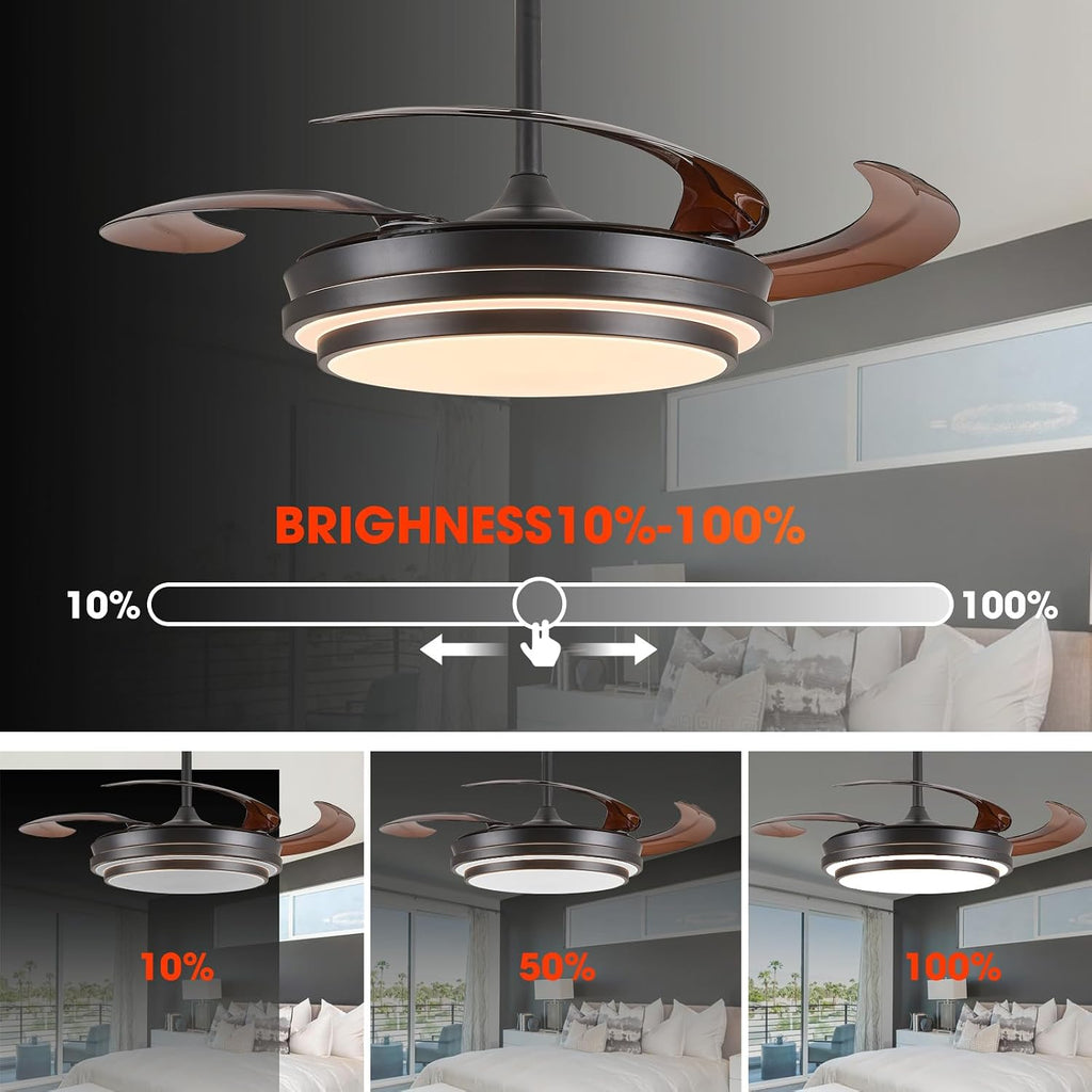 48" Modern Retractable Ceiling Fans with Lights - Black