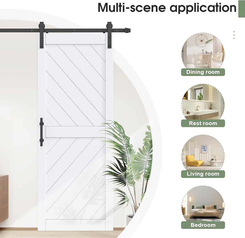 32in x 84in Sliding Barn Door with 5.5FT Barn Door Hardware kit & Handle Included, Solid MDF Wood Sl