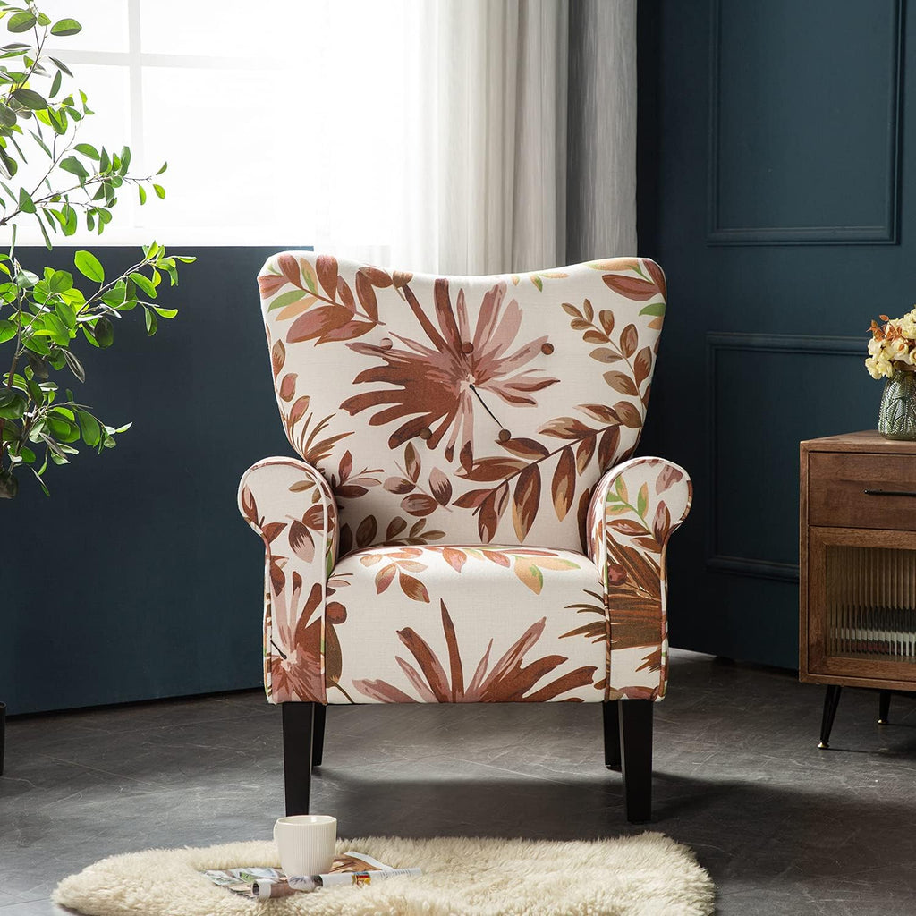 Mid Century Wingback Arm Chair,Modern Upholstered Fabric High Back Accent Chair with Wood Legs,Upholstered Single
