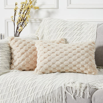 Pack of 2 Super Soft Cozy Lumbar Decorative Throw Pillow Covers Fuzzy Plush Faux Fur Luxury Cushion Cover Pillowcase