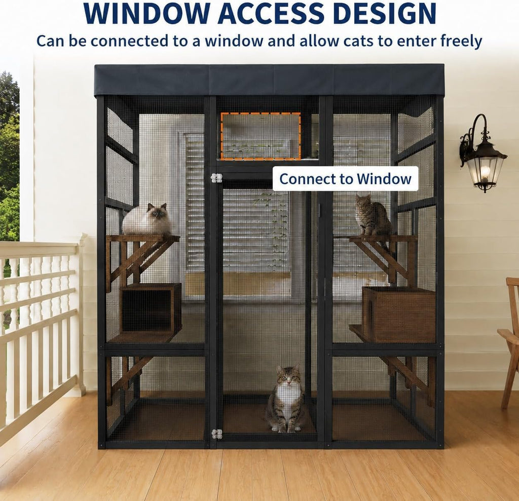 70" Outdoor Catio Cat Enclosure, Large Cat House, Wooden 5-Platform