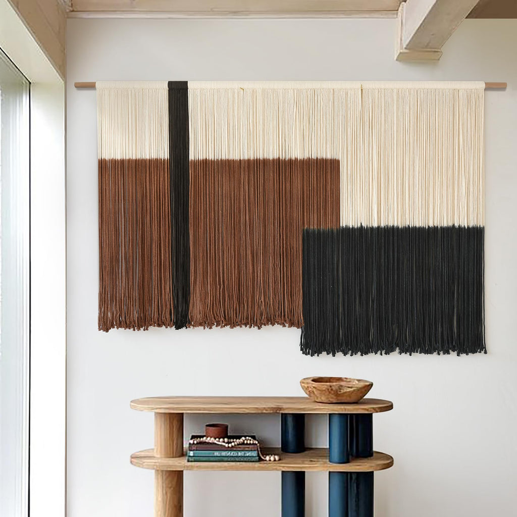 Macrame Wall Hanging Large Dip Dyed Brown Boho Fiber Art Decor 57"W*35"L