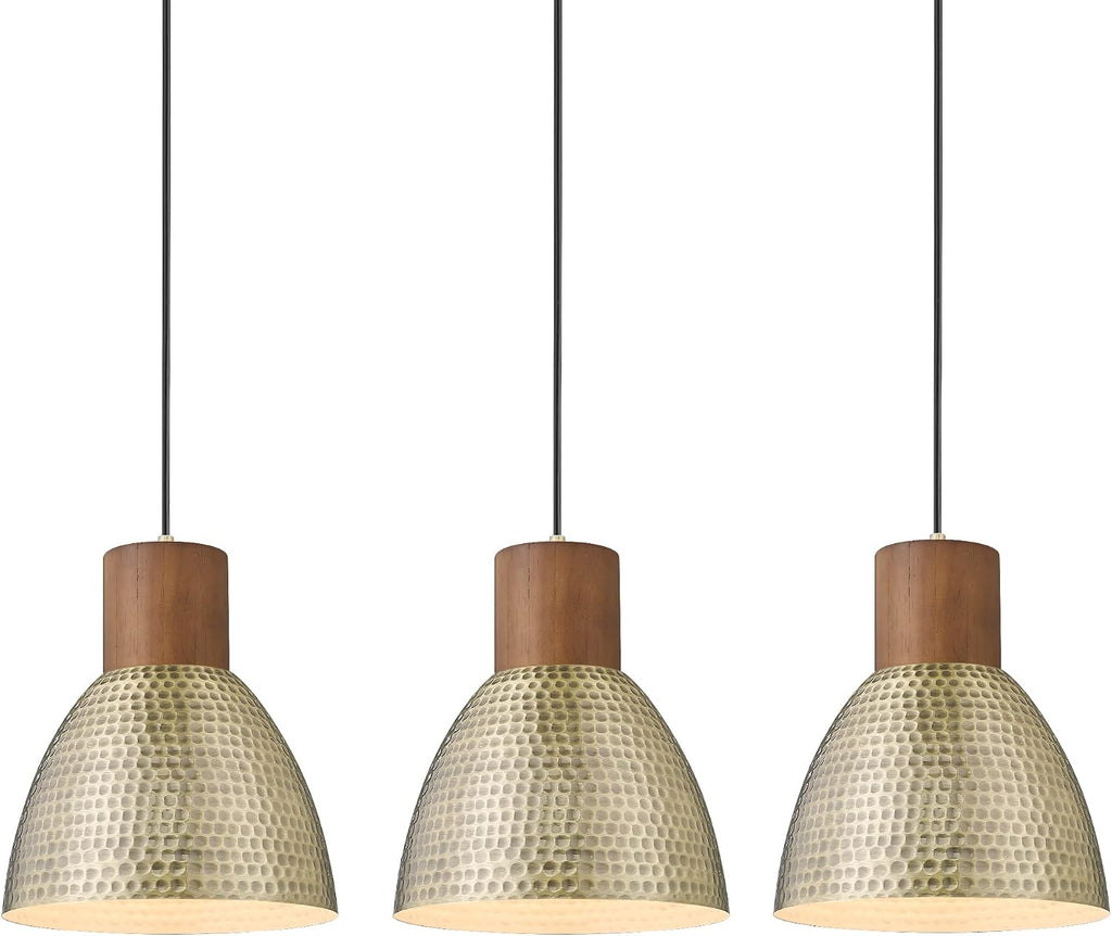 Hammered Pendant Lights for Kitchen Island, 7" Small Solid Wood Vintage Metal Hanging Light Fixture Adjustable Height