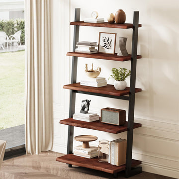 5-Tier Solid Wood Ladder Bookshelf with Natural Live Edge