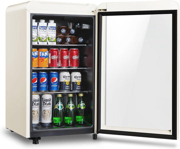 Retro Beverage Refrigerator Cooler, 3.2 Cu.ft Mini Fridge with Glass Door for So