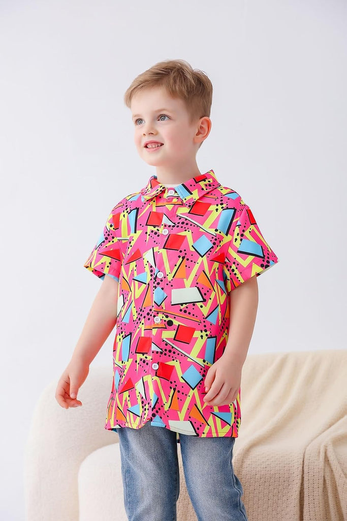 Boys Graphic Button Down Shirts Short Sleeve Hawaiian Top