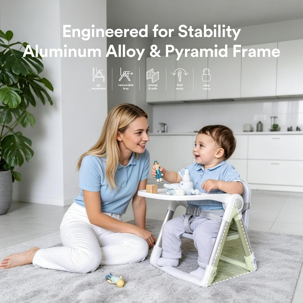 3-in-1 Toddler Booster Seat Chair & Dining Table with Removable Tray and Safety Straps, Portable& Foldable Babies