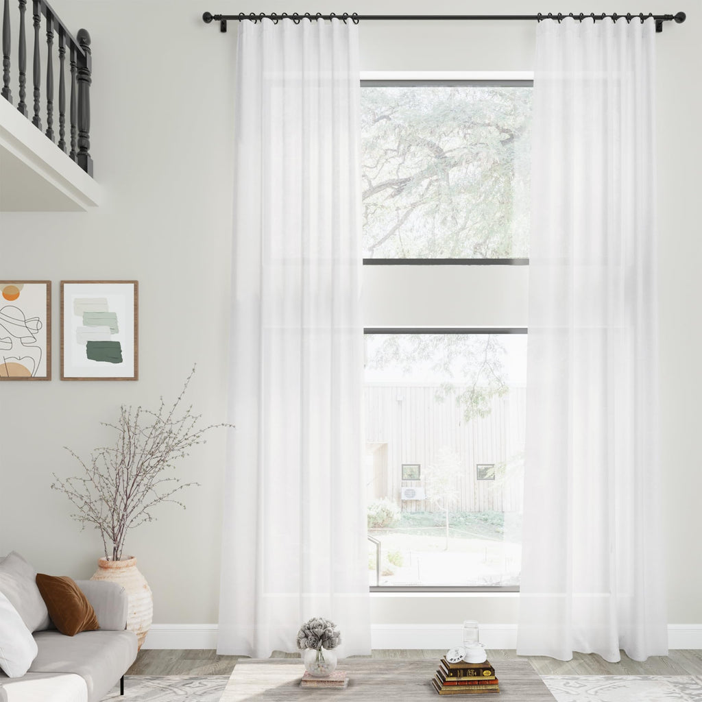 White Linen Extra Long Curtains 139 Inches Long Back Tab Curtains 2 Panels Set Farmhouse Light Filtering Semi Sheer