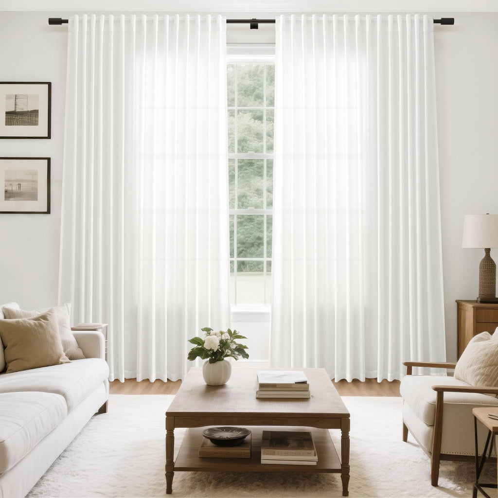 Extra Wide 100 Inch Linen Curtains Divider Light Filtering Semi Sheer Back Tab Patio Curtains for Sliding Door Off