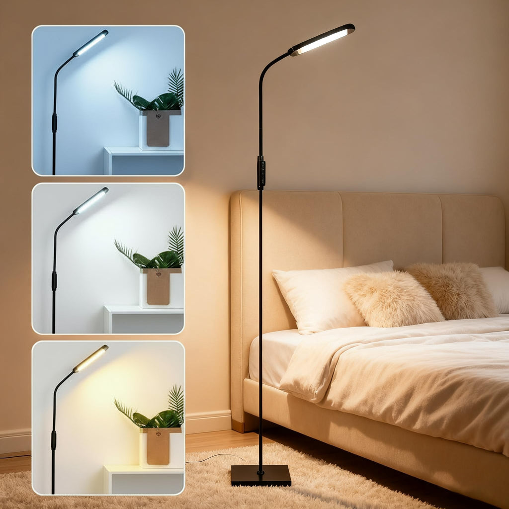 LED Floor Lamp, Modern Standing LED Light, Adjustable Tall Floor Lamp Office Reading, Minimalist Standing Lamp with