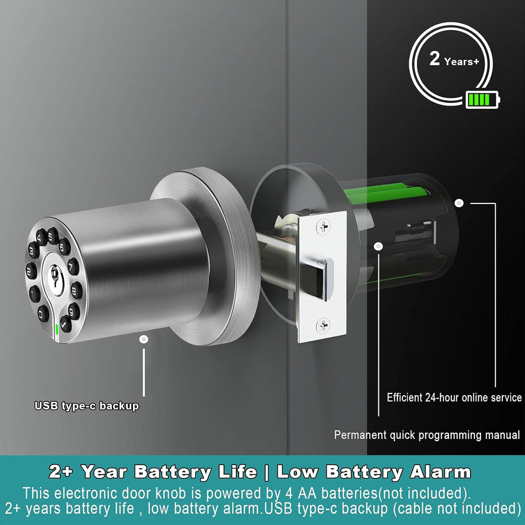 Keypad Door Knob with Key,Keyless Entry Door Lock, Code Locks Door Knob, Auto Lock,50 User Code,Garage,Not Deadbolt