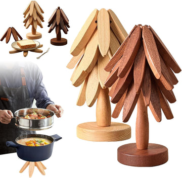 Tree Trivet Set, Natural Tree Trivet Set, Wooden TrivetTree, Naturaltreetrivetset - 4 Wooden Trivets, Foldable Trees - Set of 4