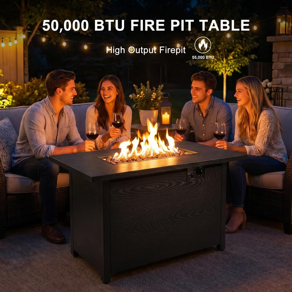 42" Propane Fire Pit Table, 50, 000 BTU Outdoor Gas Fire Table with Lid, 2-in-1 Steel Rectangular Firepits for Outside