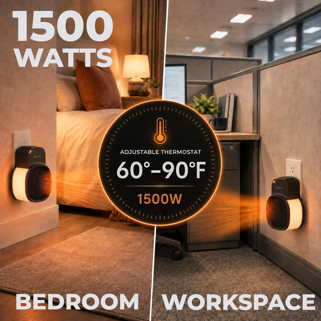 CozyPod 1500W Plug In Space Heater for Indoor Use - Small Wall Outlet Heater with Thermostat, Rechargeable Remote