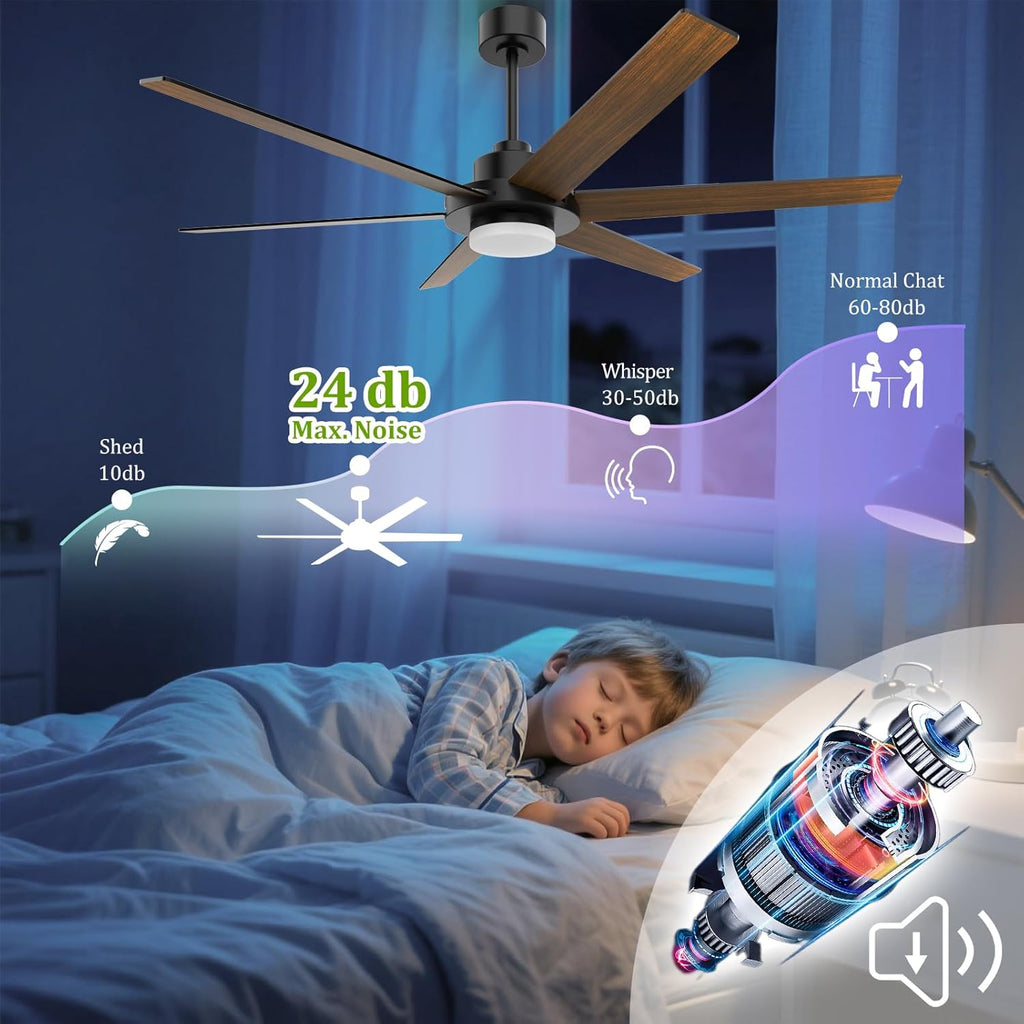 64 inch Ceiling Fans with Lights and Remote&APP,Industrial Ceiling Fan Reversible Quiet DC Motor, 6 Speed 3 CCT Dimiable, Modern Large Ceiling Fan for Living Room Farmhouse Patios Outdoor Gazebo Black A101-B0F82S3LSZ