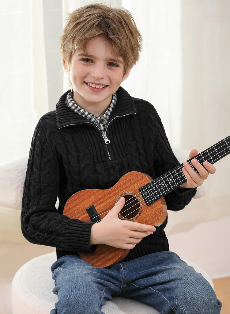 Boys Winter Cable Knit Sweater Quarter Zip Cute Turtleneck Pullover