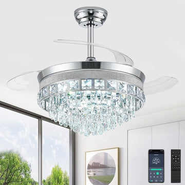 42'' Retractable Fandelier Ceiling Fan with Light, Chrome