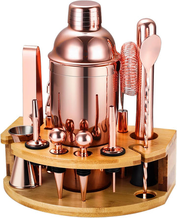 Cocktail Shaker Set Bartender Kit with Stand, Bar Set Drink Mixer Set with Stainless Steel Bar Accessories - Set of 12