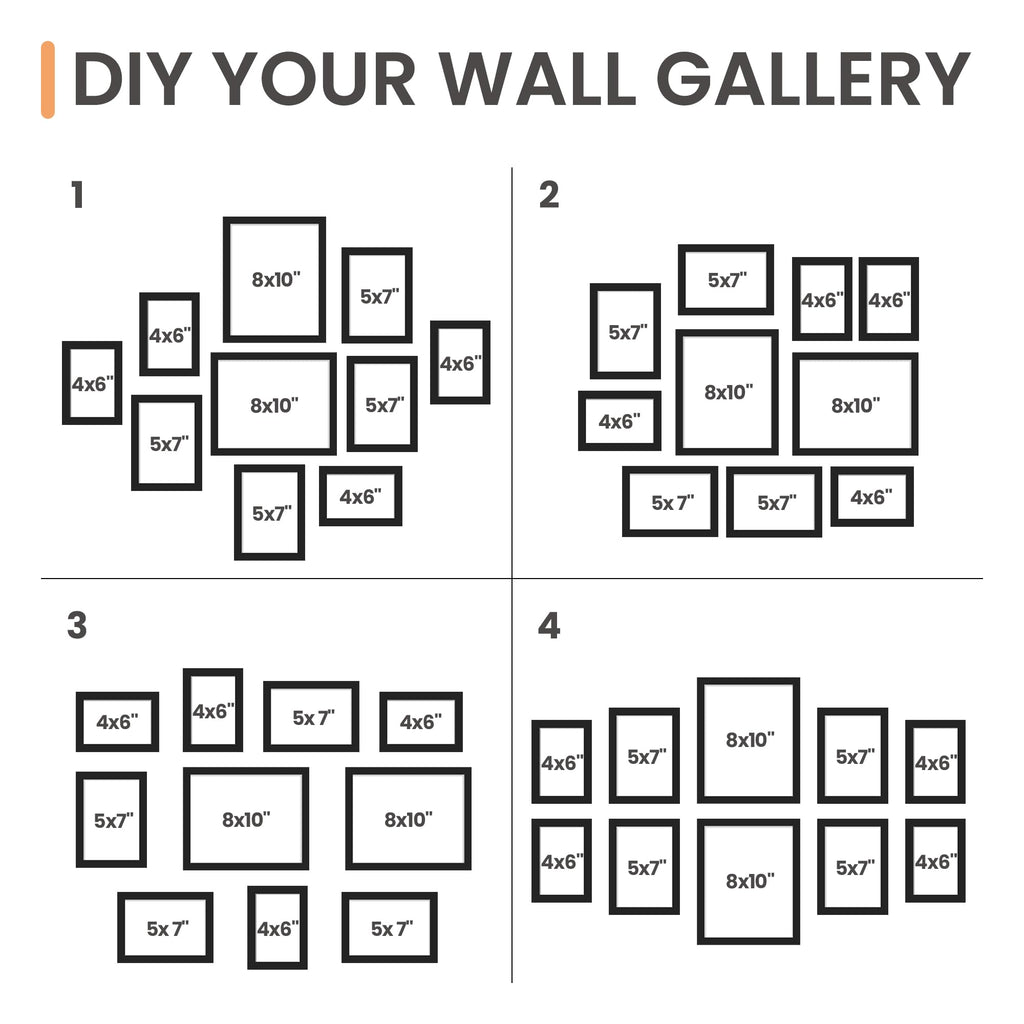 Picture Frames Set of 10, Including 8x10, 5x7, 4x6 Rustic Frame