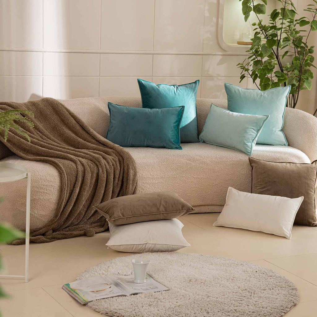 Velvet Lumbar Throw Pillow Covers 14x24 Set of 2, Olive