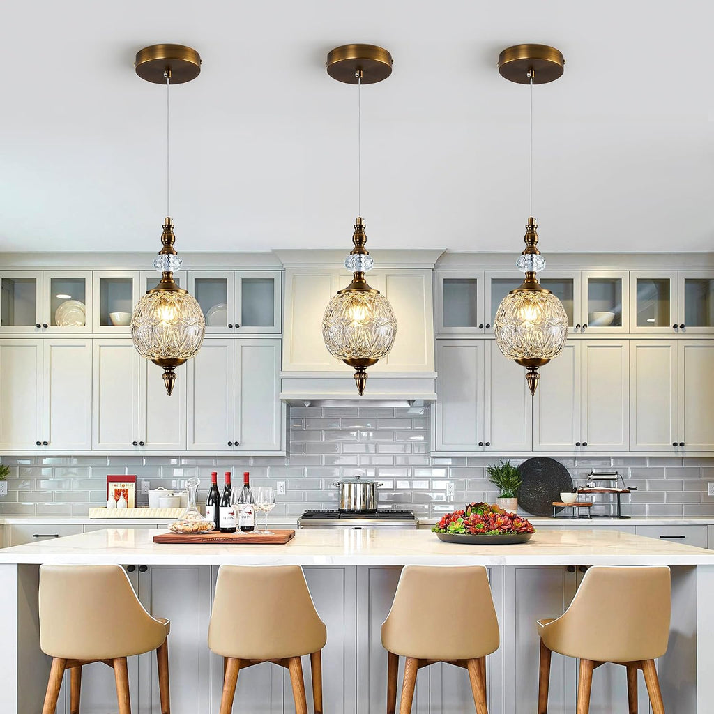 Vintage Glass Pendant Light Antique Brushed Gold Chandelier 4.72" Mini Adjustable Hanging Ceiling Light Fixture for